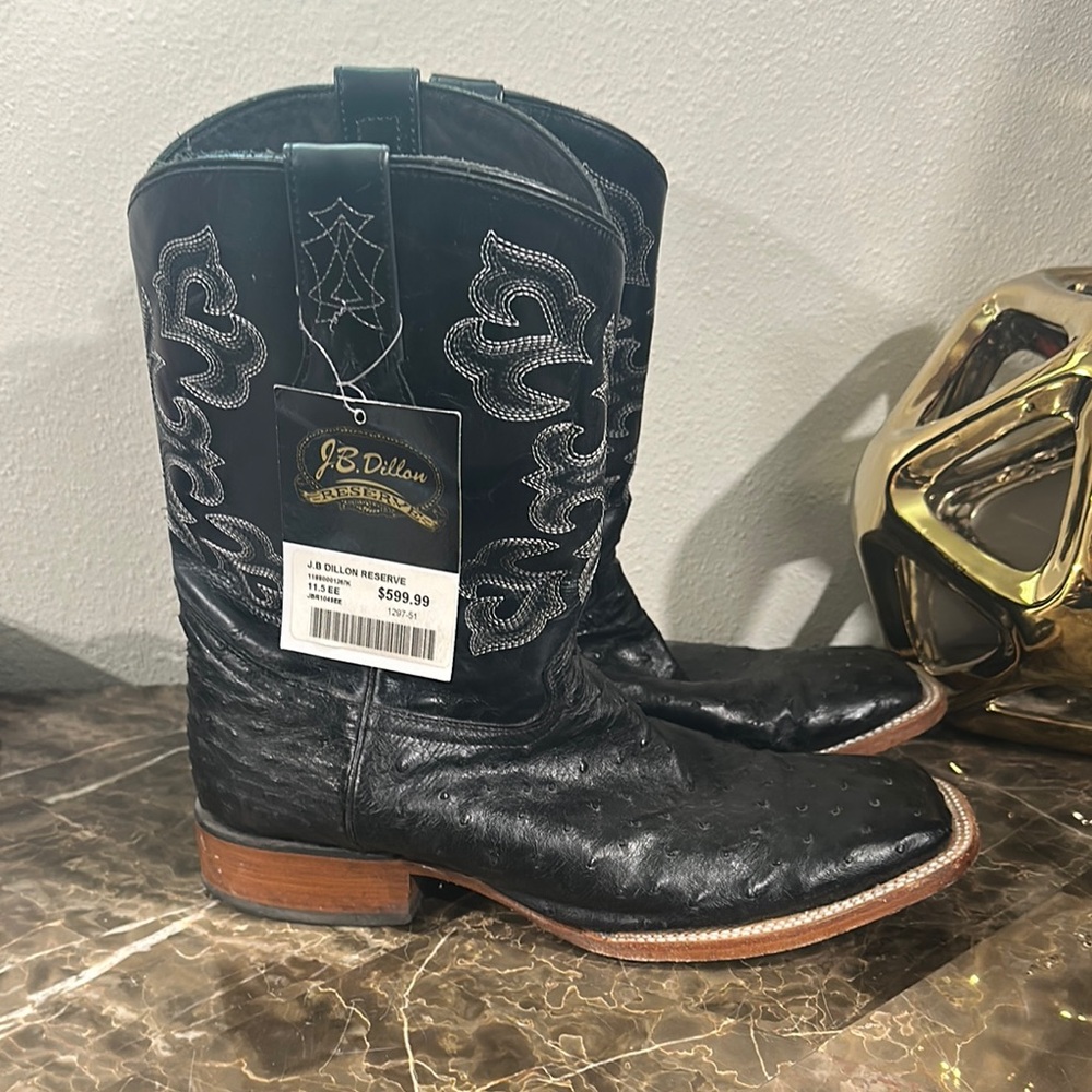 J.B. Dillon Black Cowboy Boots with Decorative Stitching